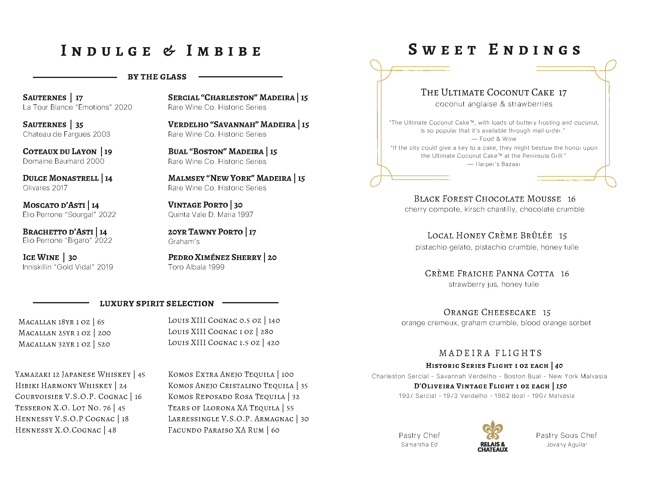 Peninsula Grill Dessert Menu