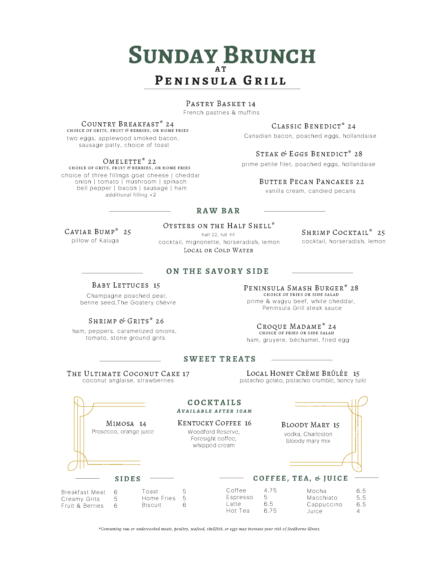 Peninsula Grill Sunday Brunch Menu Charleston