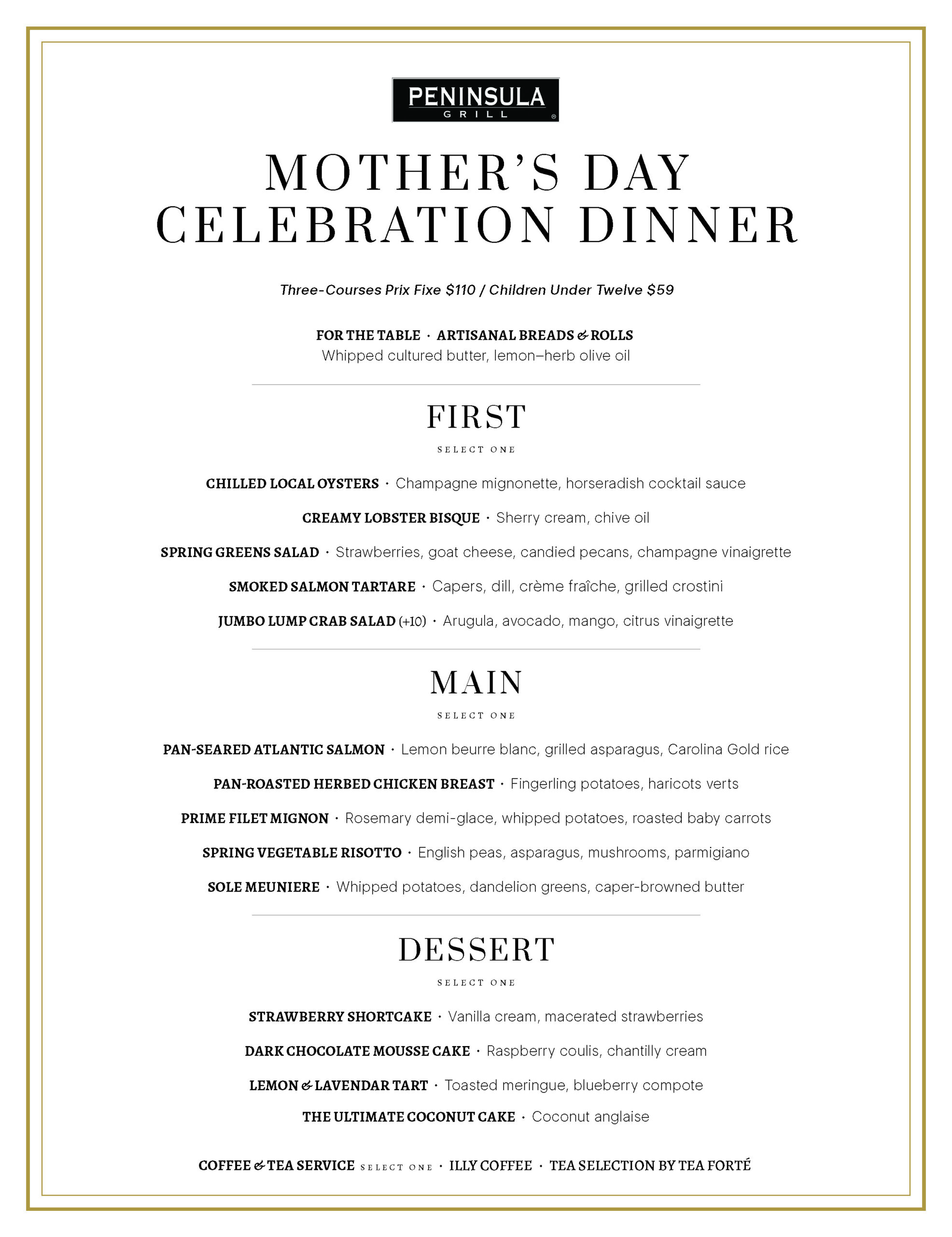 Mother's Day Celebration Dinner Menu