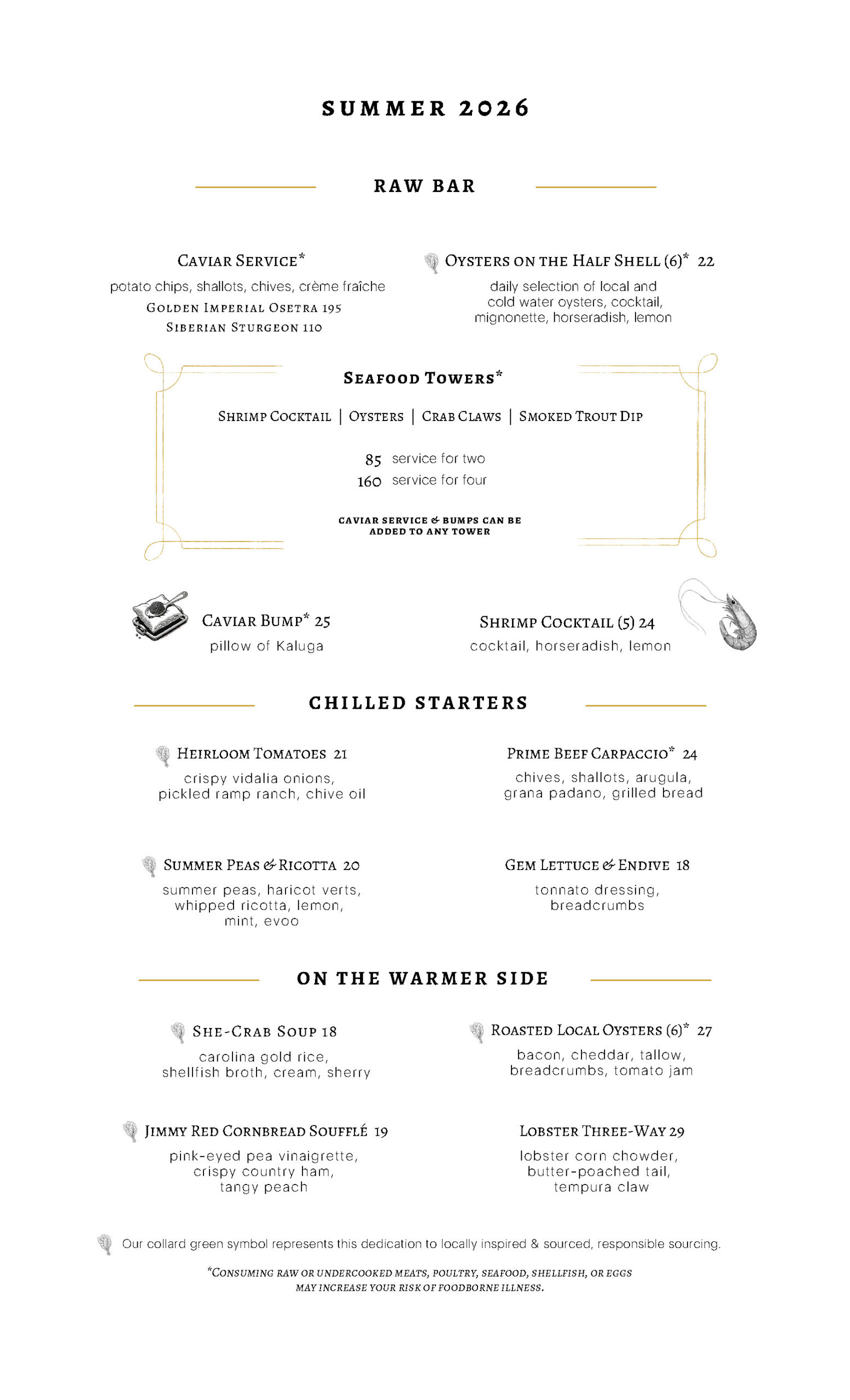 Peninsula Grill Summer 2026 Dinner Menu - Page 1