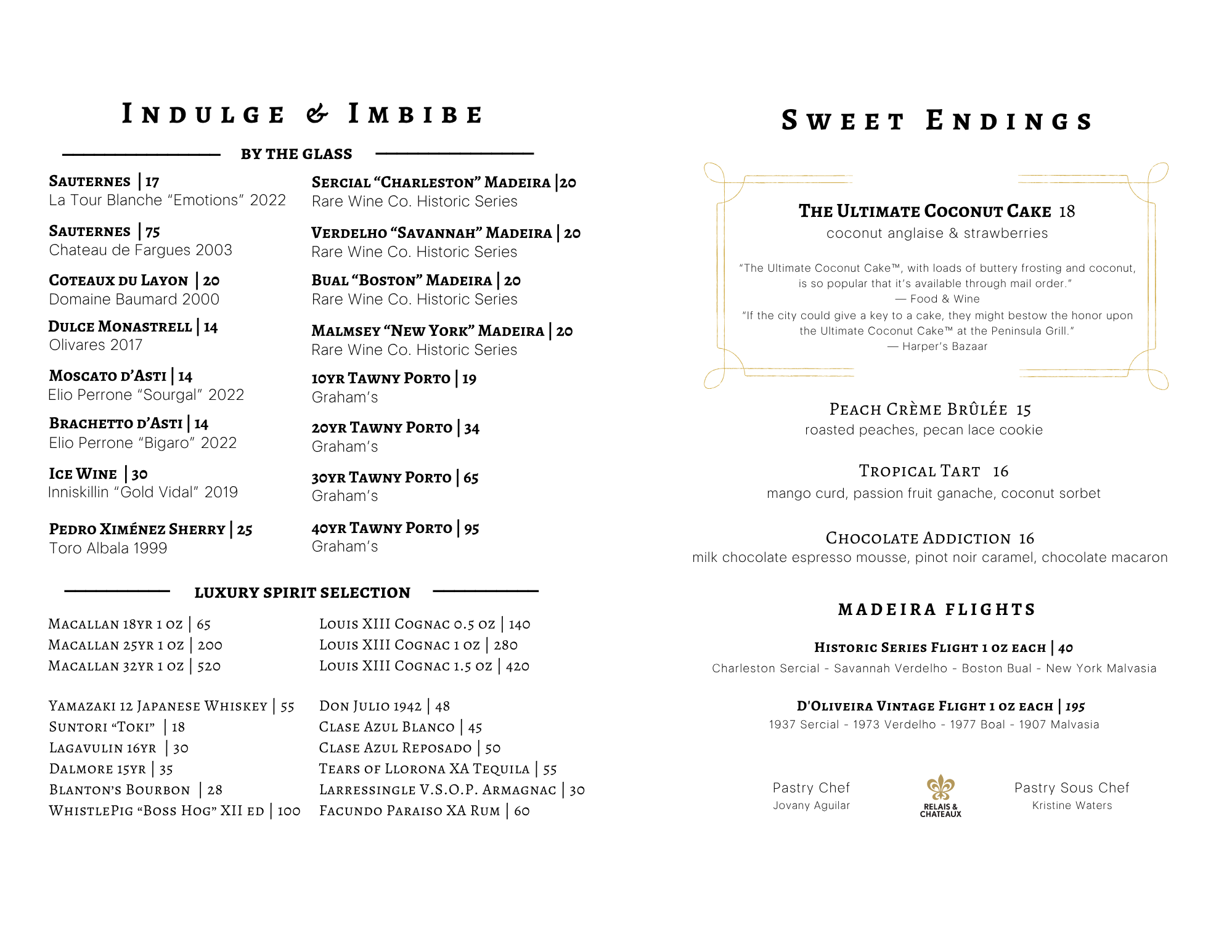 Peninsula Grill Dessert Menu