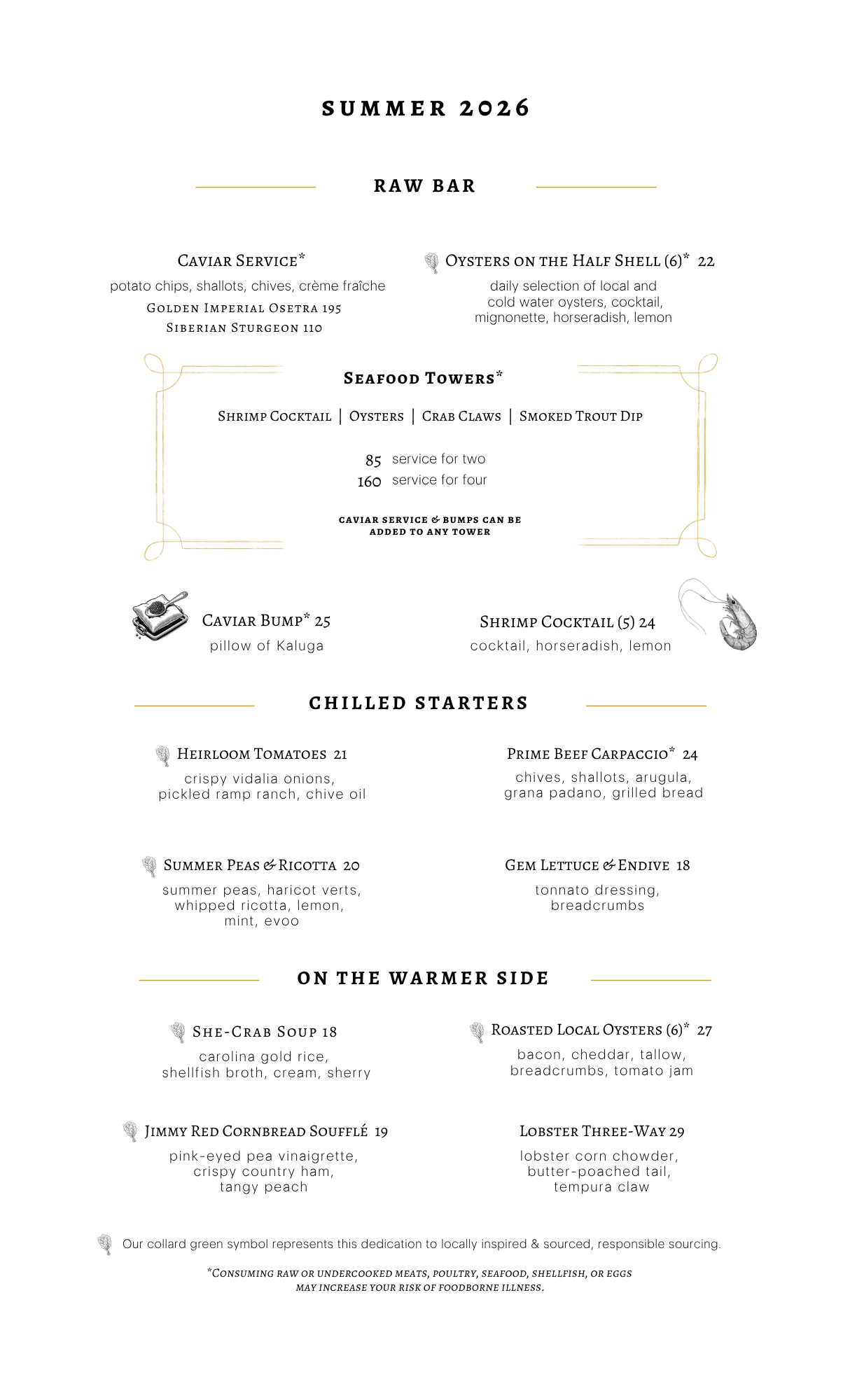 Peninsula Grill Summer 2026 Dinner Menu - Page 1