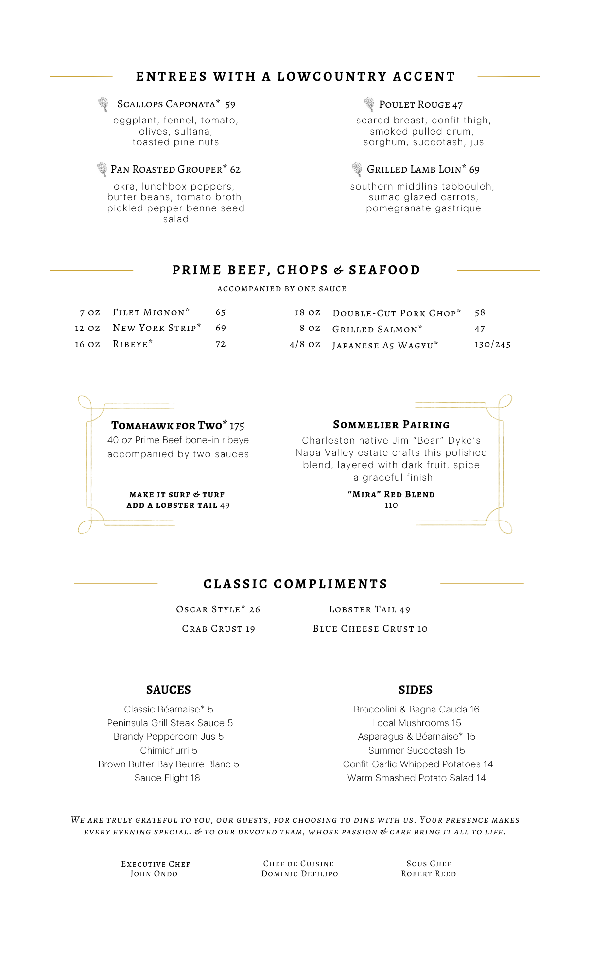 Peninsula Grill Summer 2026 Dinner Menu - Page 2